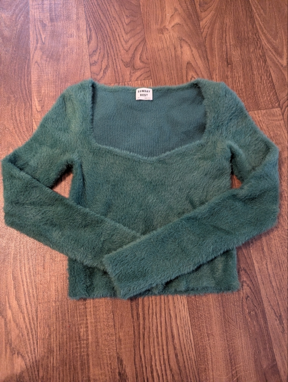 Sunday Best Women's 2xs Green Crop Top Long Sleeve Fluffy Soft